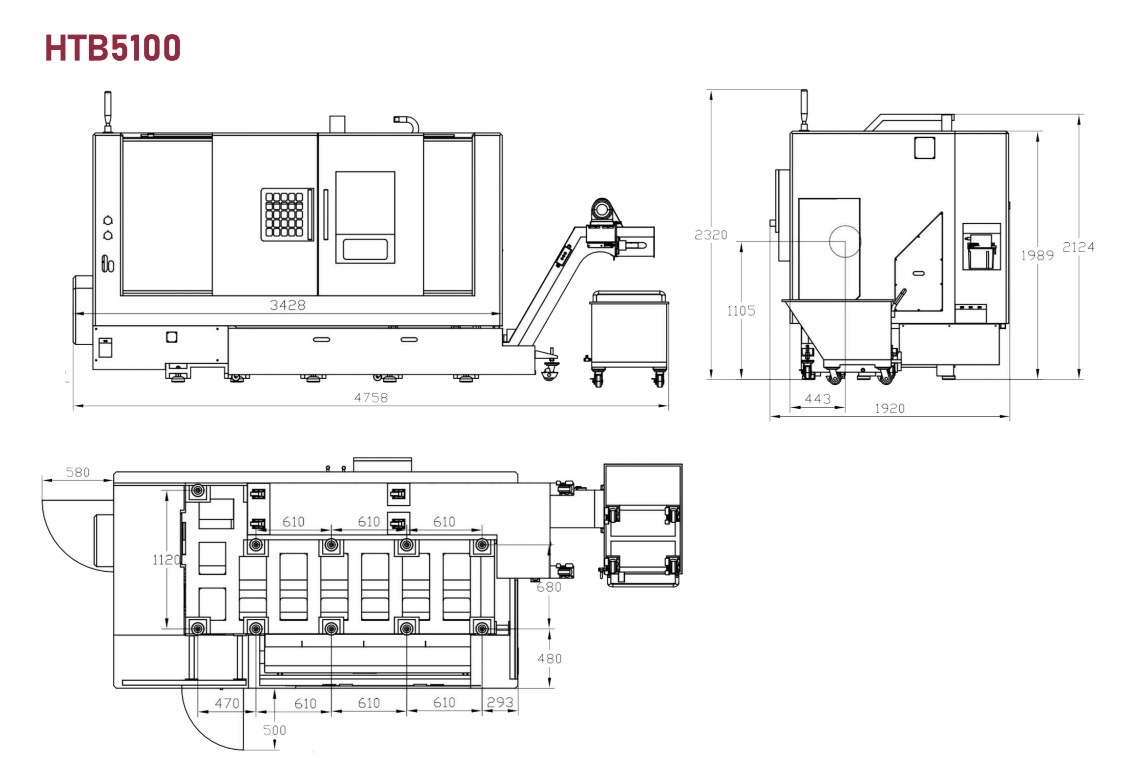 HTB5100 Slant bed cnc lathe machine layout 1021