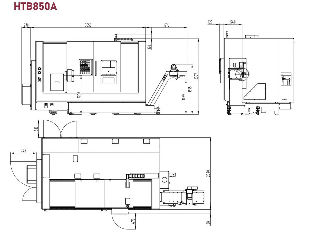 HTB850A Slant bed cnc lathe machine layout 1024