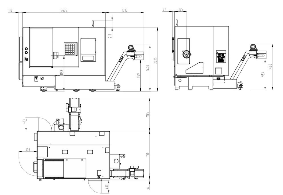 HTB50Y Slant bed cnc lathe machine layout 1025
