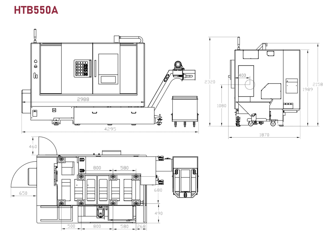 HTB550A Slant bed cnc lathe machine layout 1020