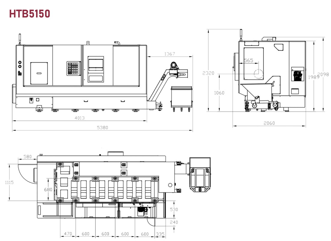 HTB5150 Slant bed cnc lathe machine layout 1022